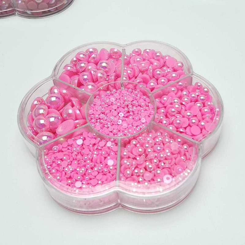 شينكو كرافت Chenkou Craft 3000 قطعة 1 صندوق فوشيا مستدير مسطح تقليد نصف لؤلؤ خرز فضفاض خرز جوهرة (فوشيا نصف كرة) - Image 3
